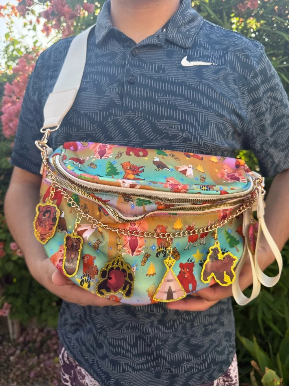 WomenMulticolor Bear & Teepee Crossbody Bag with Charm Chain